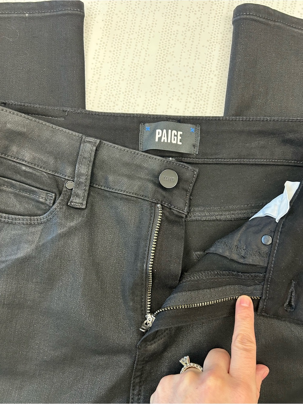 PAIGE Cindy Coated Black Straight-Leg Jeans, size 25 - Picture 11 of 14